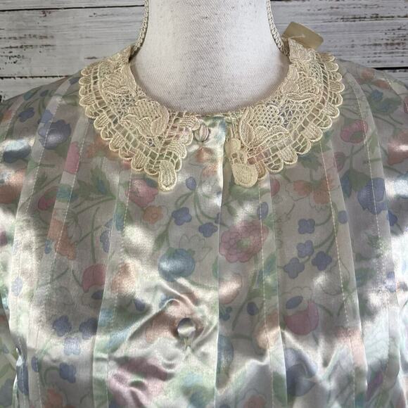 Vintage Erika Taylor Intimates Housecoat Dress Gown sz Medium Lace Collar Satin - Picture 4 of 12